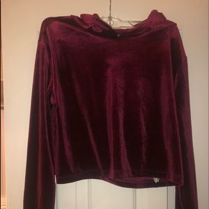 Velvet crop top long sleeve hoodie